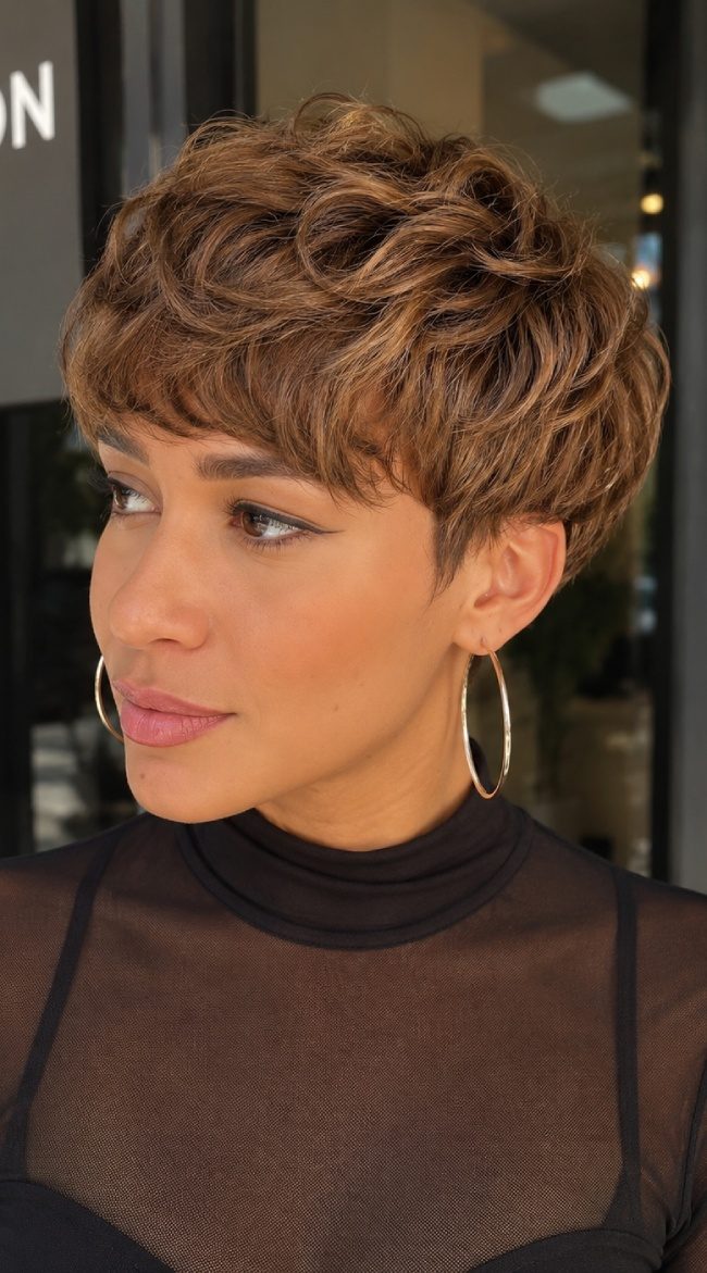 Textured Pixie With Honey Highlights Textured Pixie With Honey Highlights — Haircuts for Thick Hair