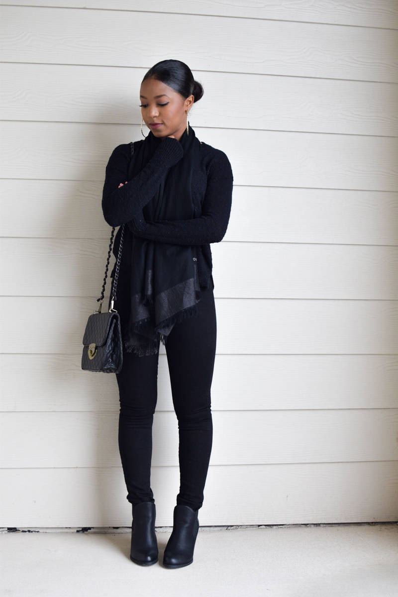 Textured Black Knit Layering — Monochrome Outfits
