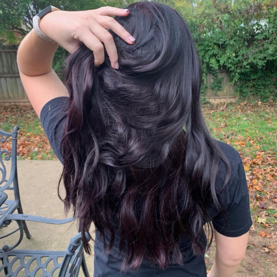 Deep Purple Undertones in Waves — Purple Black Hair