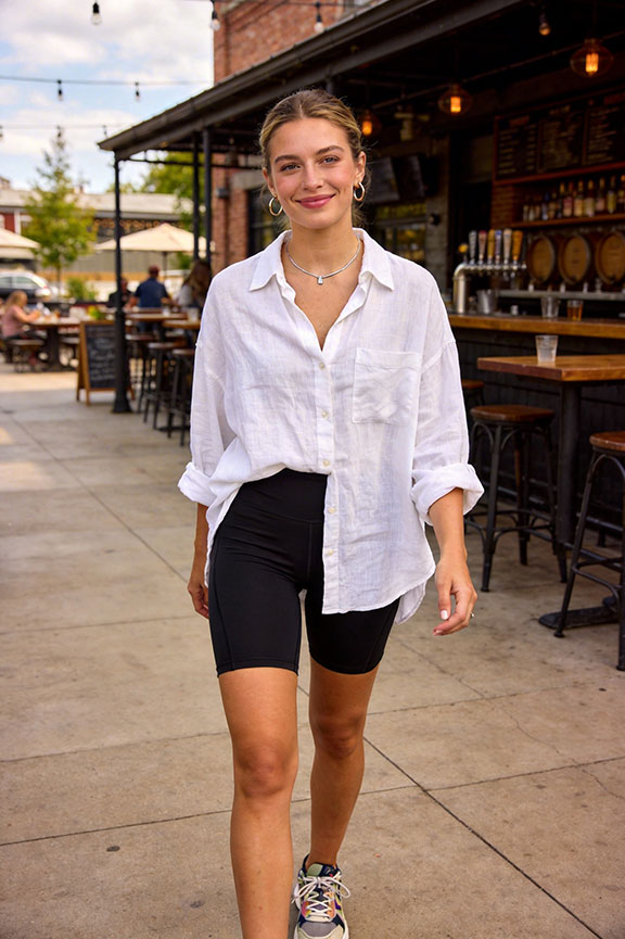 Oversized Shirt and Biker Shorts for Brewery Comfort Oversized Shirt and Biker Shorts for Brewery Comfort — Brewery Outfits