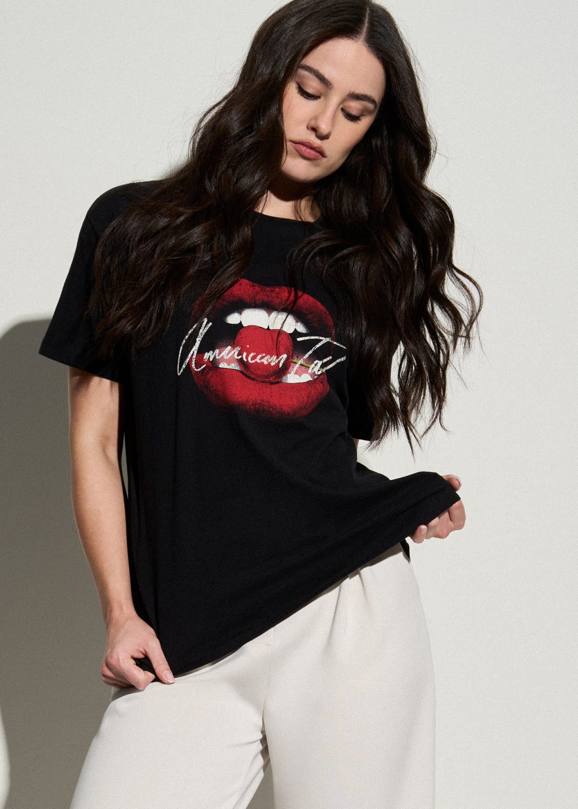 Black Cherry Lips Graphic Tee for Tall Women in Black XL / Tall / Black Cherry