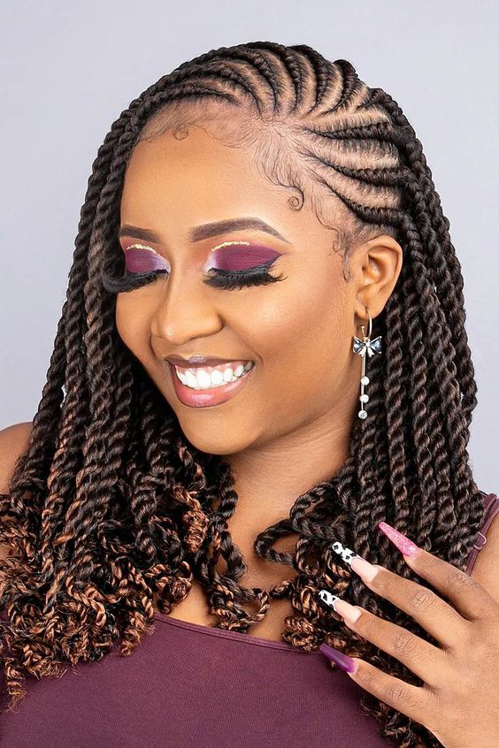 Cornrows to Twisted Braids with Auburn Highlights — Braid Patterns