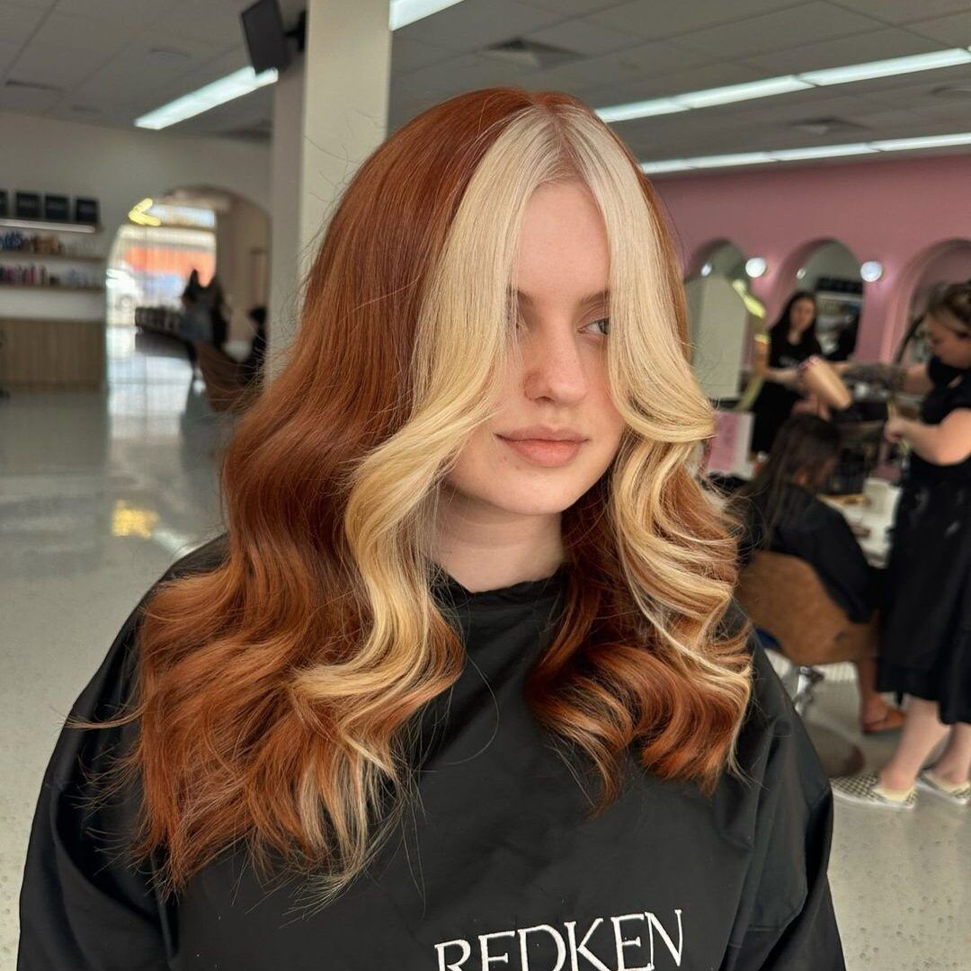 Copper Base With Blonde Money Piece Copper Base With Blonde Money Piece — Hair Color for Hazel Eyes