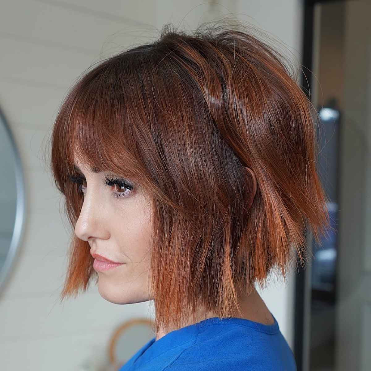 Dark Auburn Bob With Full Bangs Dark Auburn Bob With Full Bangs — Dark Auburn Hair