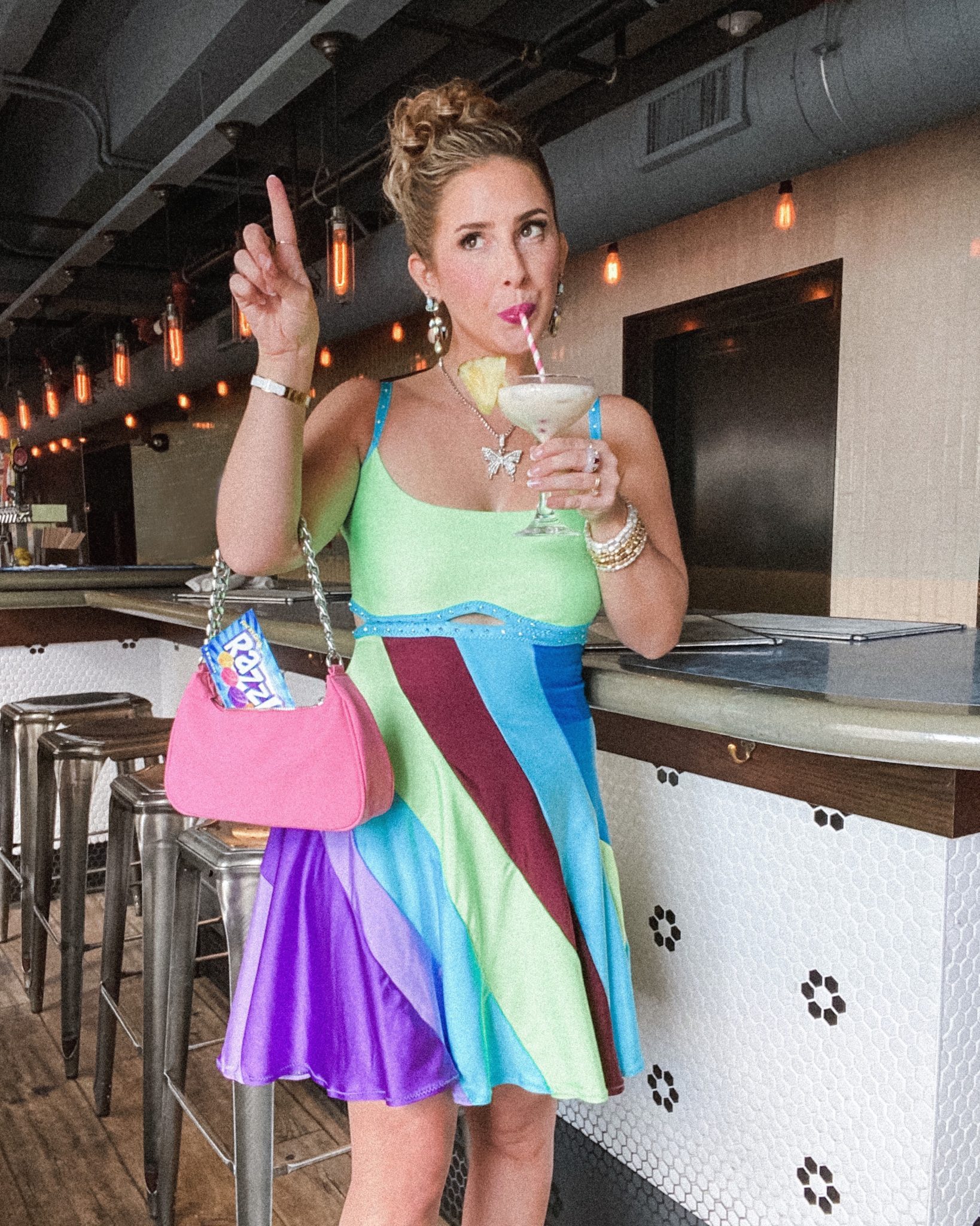 Lime Green Tank Top with Colorful Sequined A-Line Skirt — 30th Birthday Outfits