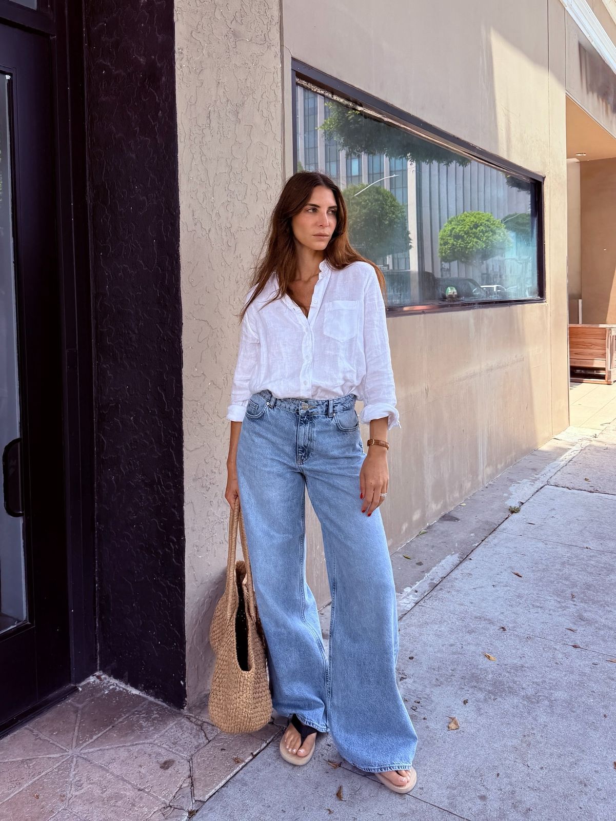 Beach Day Casual with a Raffia Tote Loewe Bag — Loewe Bag Outfits