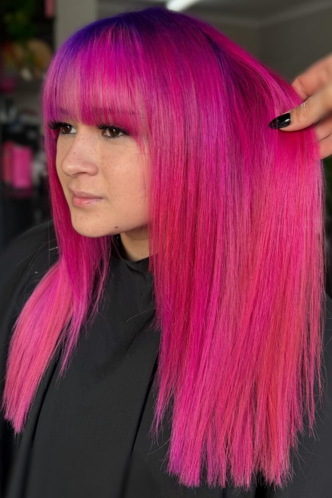 Shoulder Length Layers With Pink and Purple — Hot Pink Hair