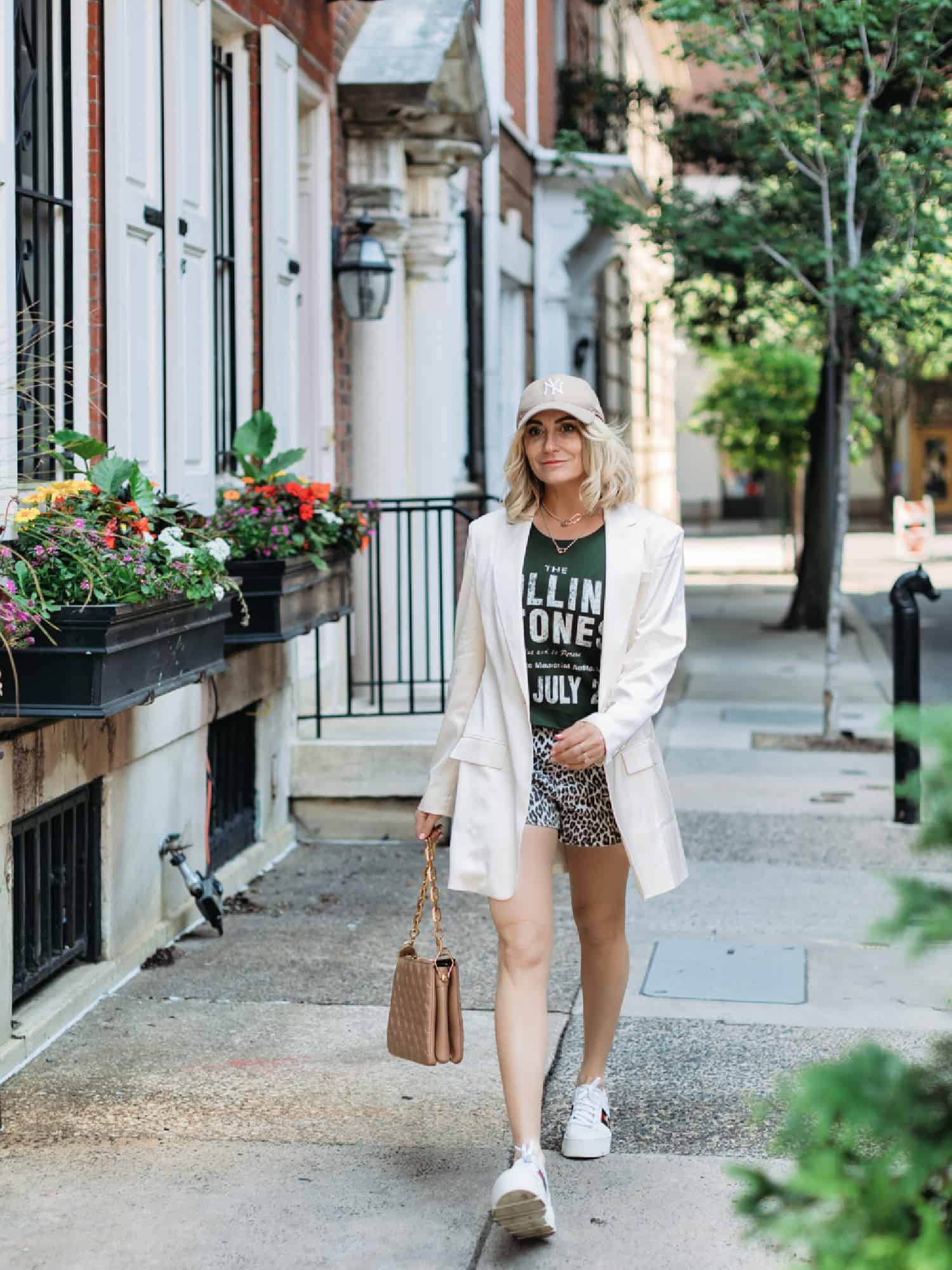 Oversized Blazer and Leopard Shorts with Graphic Tee — Graphic Tee Outfits