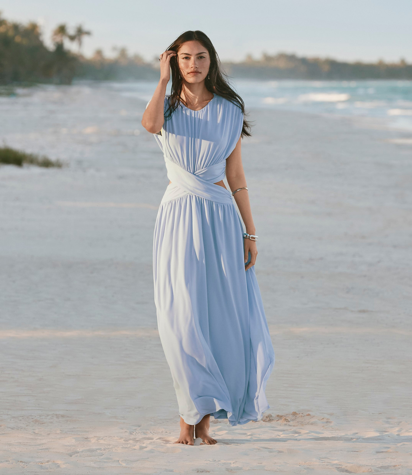 Pastel Blue Chiffon Maxi Dress with Twisted Waist Cutout Pastel Blue Chiffon Maxi Dress with Twisted Waist Cutout — Cutout Dresses