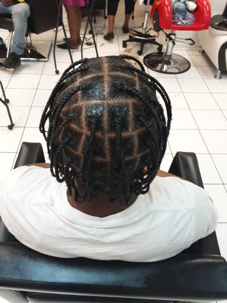 Square Parted Back View Long Hanging Braids — Cornrows for Men