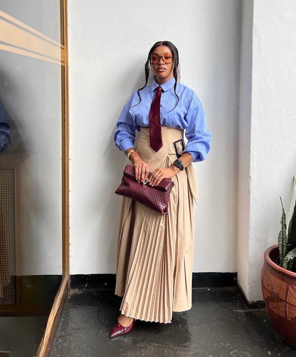 Sophisticated Beige Pleated Maxi Skirt for Workwear Sophisticated Beige Pleated Maxi Skirt for Workwear — A Line Skirt Outfits