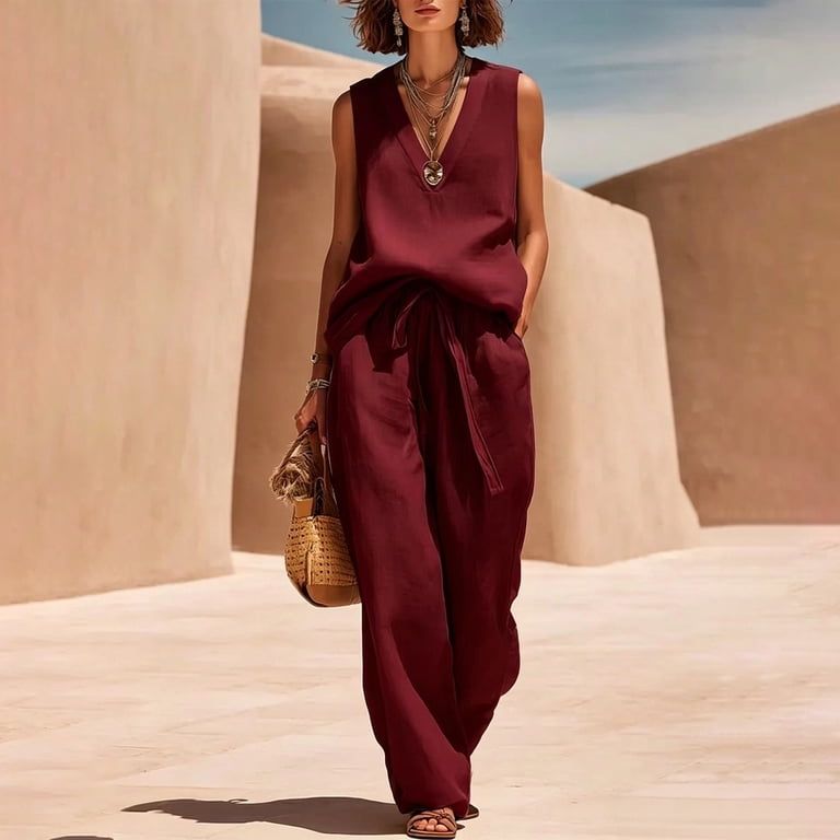 Burgundy Wide-Leg Set for Stylish and Comfortable Business Travel Burgundy Wide-Leg Set for Stylish and Comfortable Business Travel — Business Trip Outfits