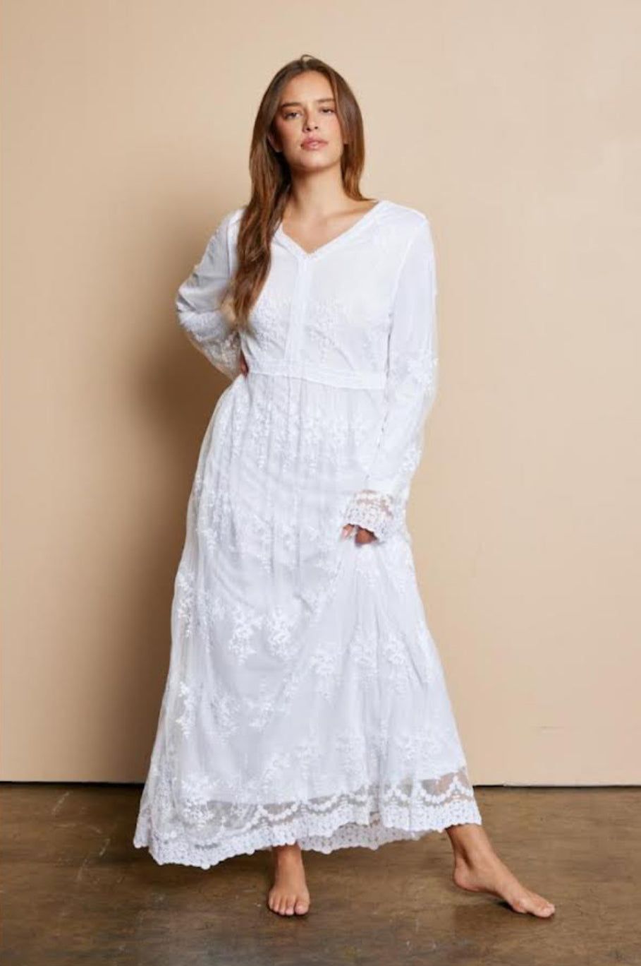 White Lace and Cotton A-Line Maxi Dress White Lace and Cotton A-Line Maxi Dress — Church Dresses