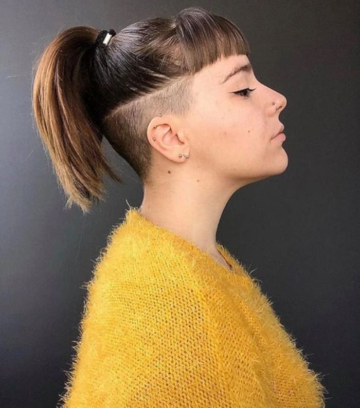Medium Brown Bob with Ponytail and Undercut — Undercut Hairstyles for Women
