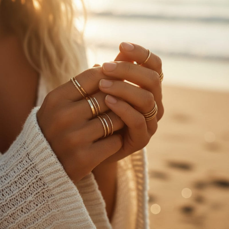 Bold Stacks Featuring Interlocking Gold Bands Bold Stacks Featuring Interlocking Gold Bands — Gold Ring Stack