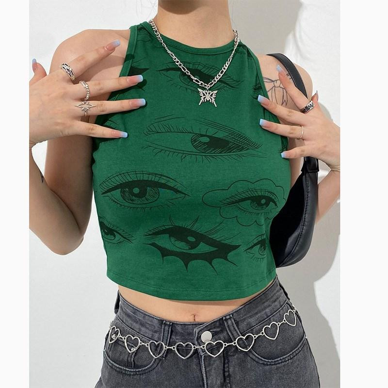 Eye Graphic Crop Top with Chain Belt: Edgy Accessories — E-Girl Outfits