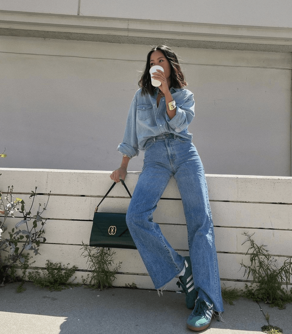 Denim on Denim: Coordinated Green Adidas Samba Denim on Denim: Coordinated Green Adidas Samba — Adidas Samba Outfits