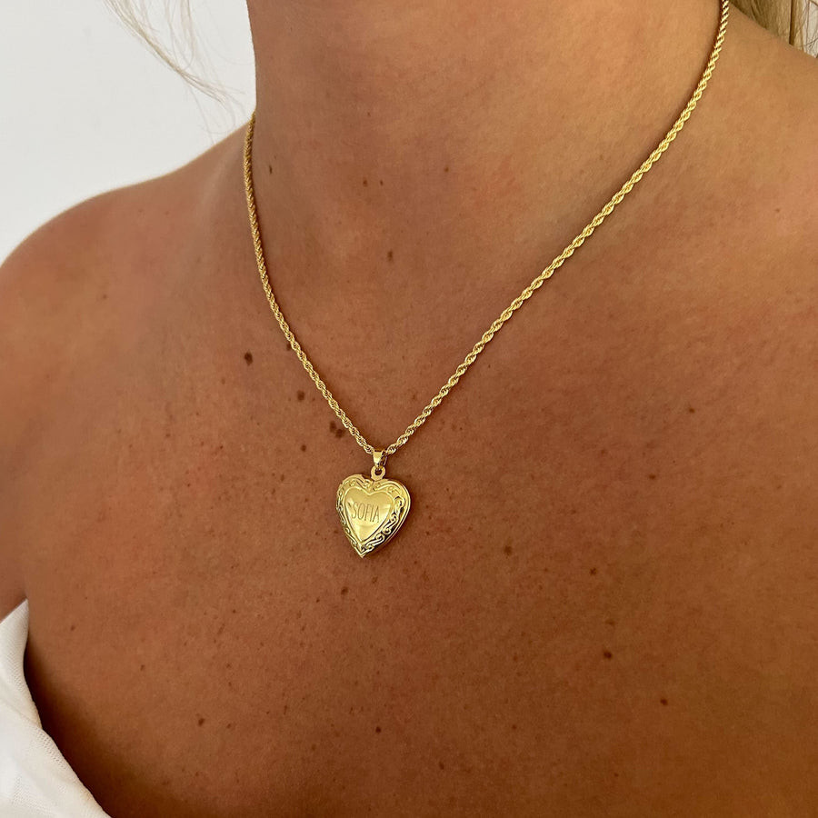Engraved Gold Heart Locket with Rope Chain — Locket Necklaces