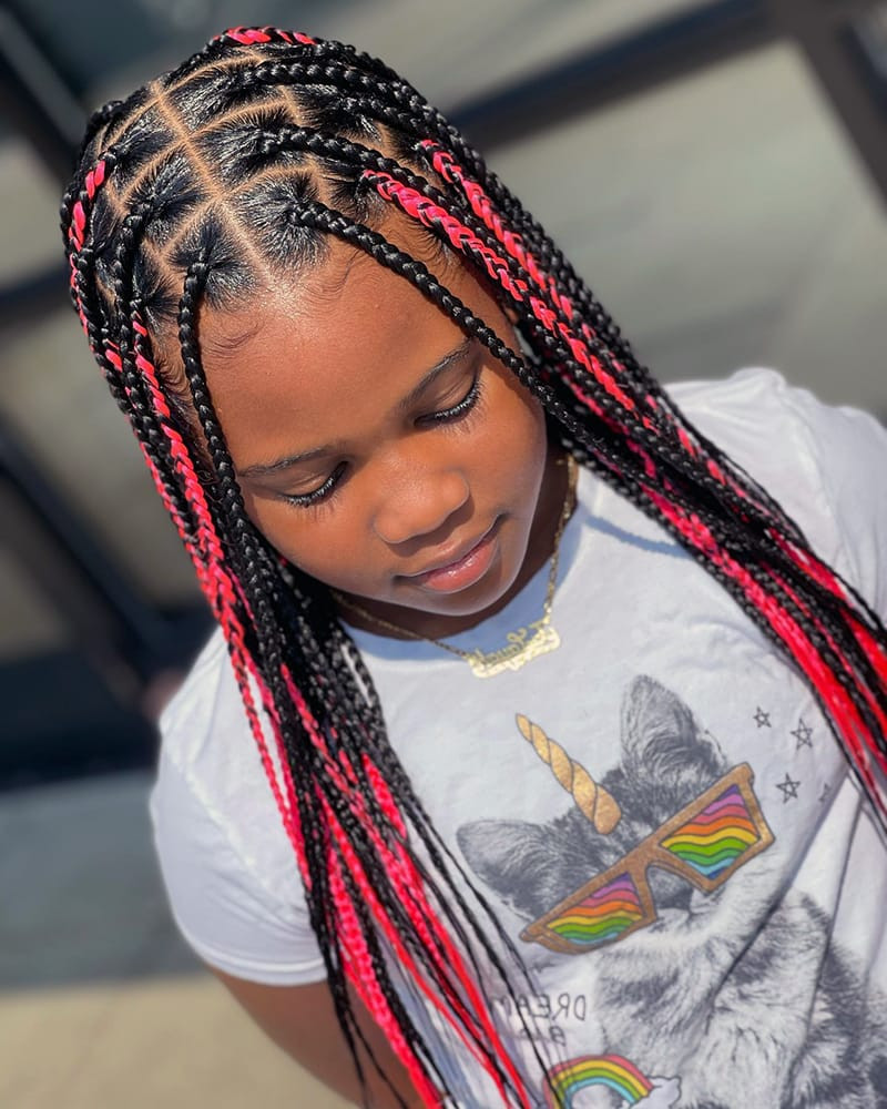 Mid-Back Braids With Curly Ends Mid-Back Braids With Curly Ends — Kids Box Braids