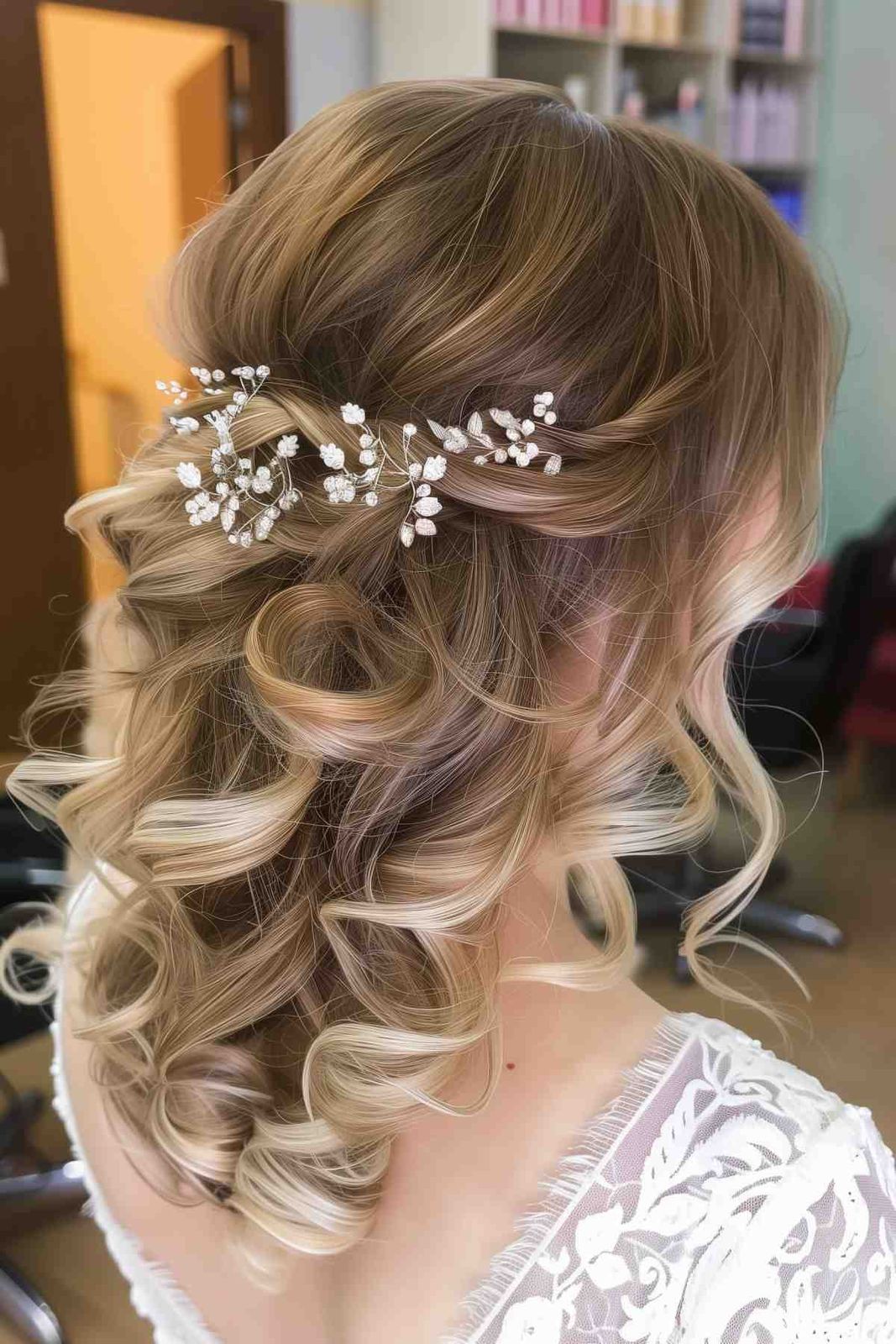 Blonde Face-Framing Half-Up With Curls — Half Up Half Down Medium Hair