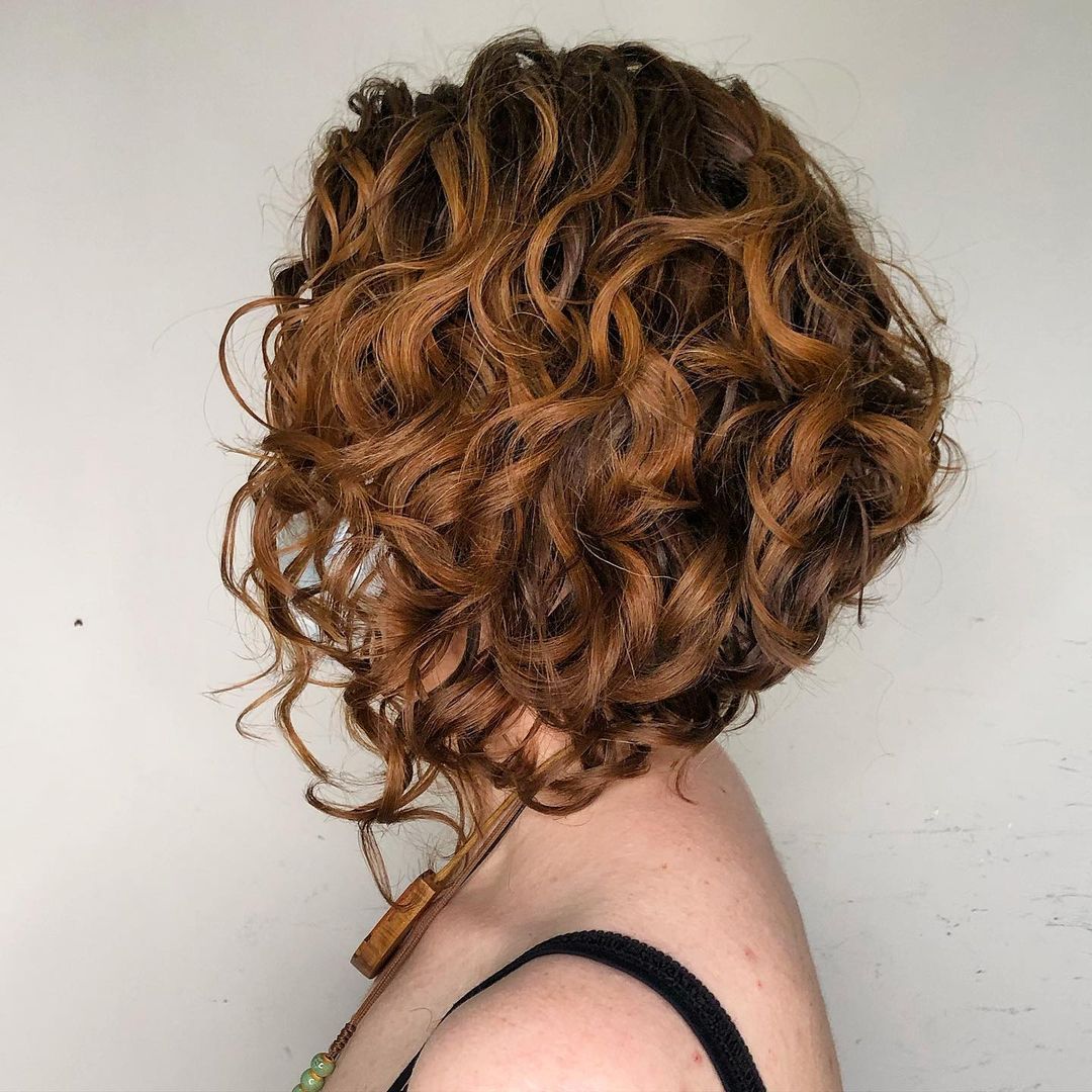 Stacked Copper Red Curly Bob Stacked Copper Red Curly Bob — Inverted Bob