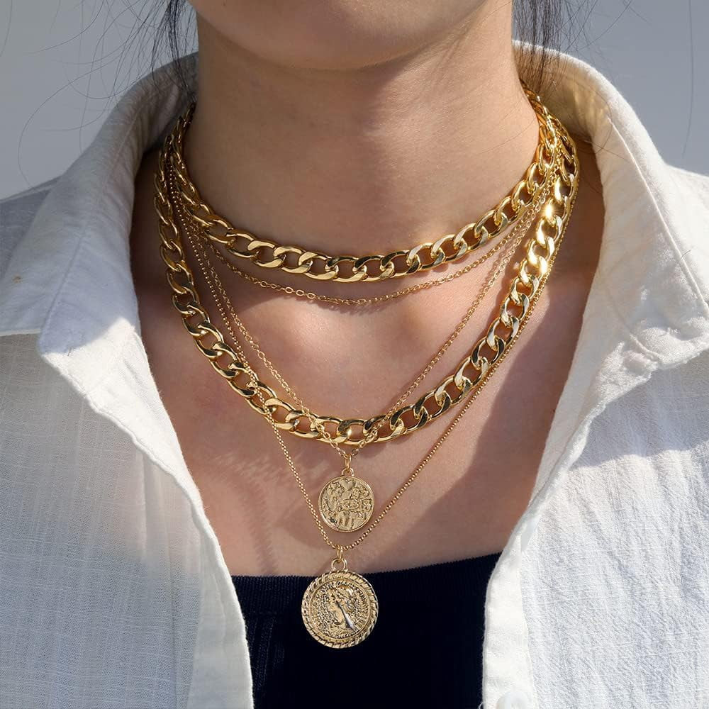 Chunky Gold Necklaces For Women,Multilayer Punk 80S Hip Hop Necklace,Layered Cuban Link Chain Statement Necklace 90S Freaknik Outfit Accessories For Women[o6172] - Walmart.com