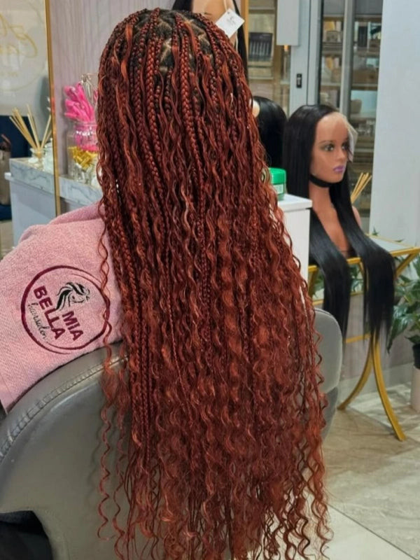 Rich Red-Brown Knotless Braids with Voluminous Curls — Knotless Braids with Curls