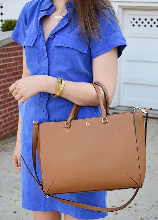 Effortless Chic: Blue Shirtdress with Structured Tote Effortless Chic: Blue Shirtdress with Structured Tote — Internship Outfits