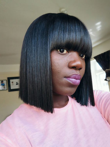 Graphic Black Bob With Blunt Fringe Graphic Black Bob With Blunt Fringe — Sew In Bob