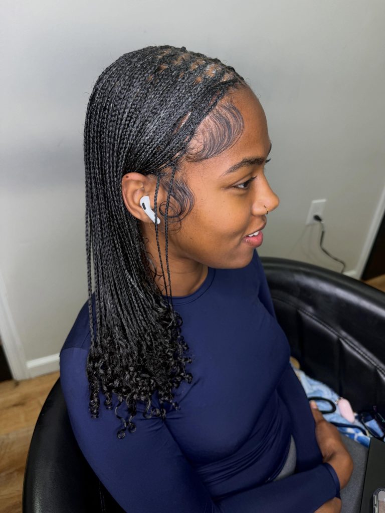 Black Collarbone Length Mini Braids With Curls
