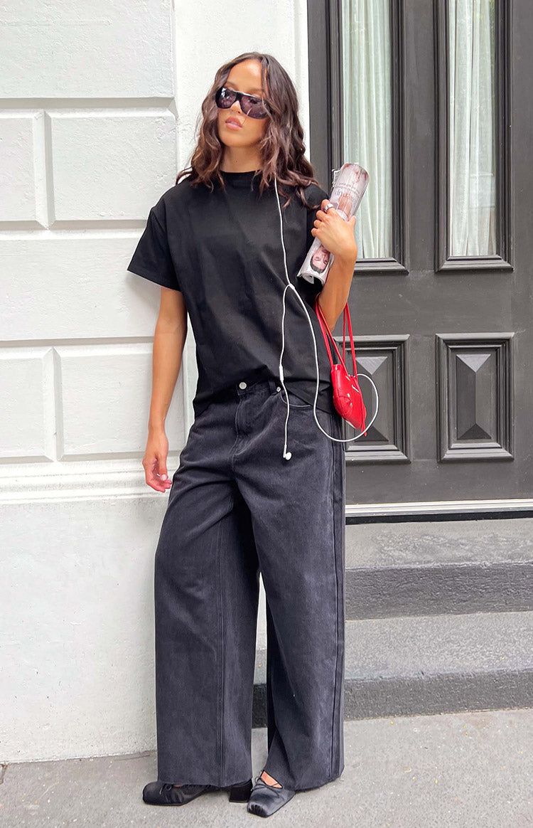 She's Yours Black Wide Leg Boyfriend Jeans - US 10 | Beginning Boutique Exclusive