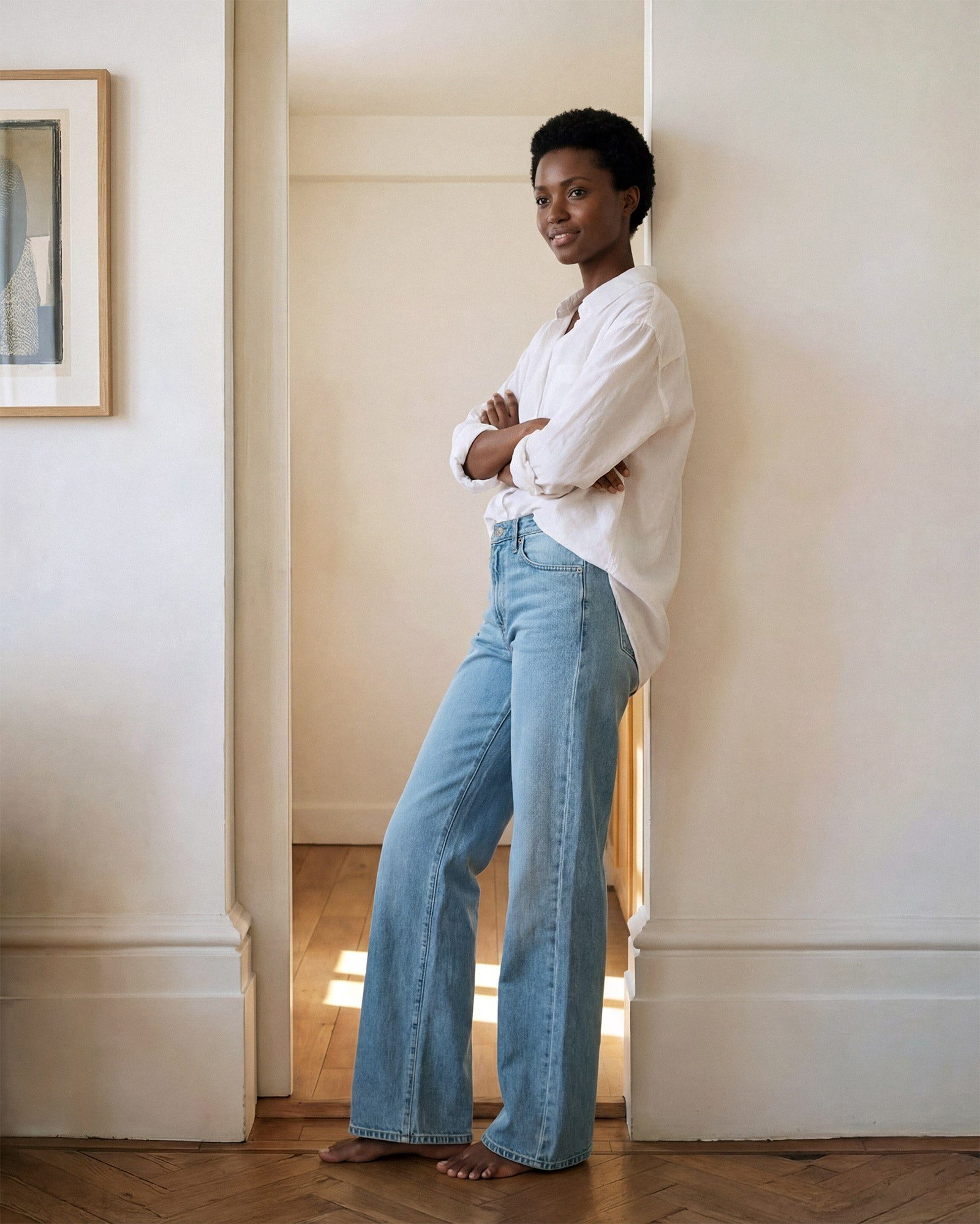 Light Wash Wide Leg Jeans with an Oversized White Linen Shirt