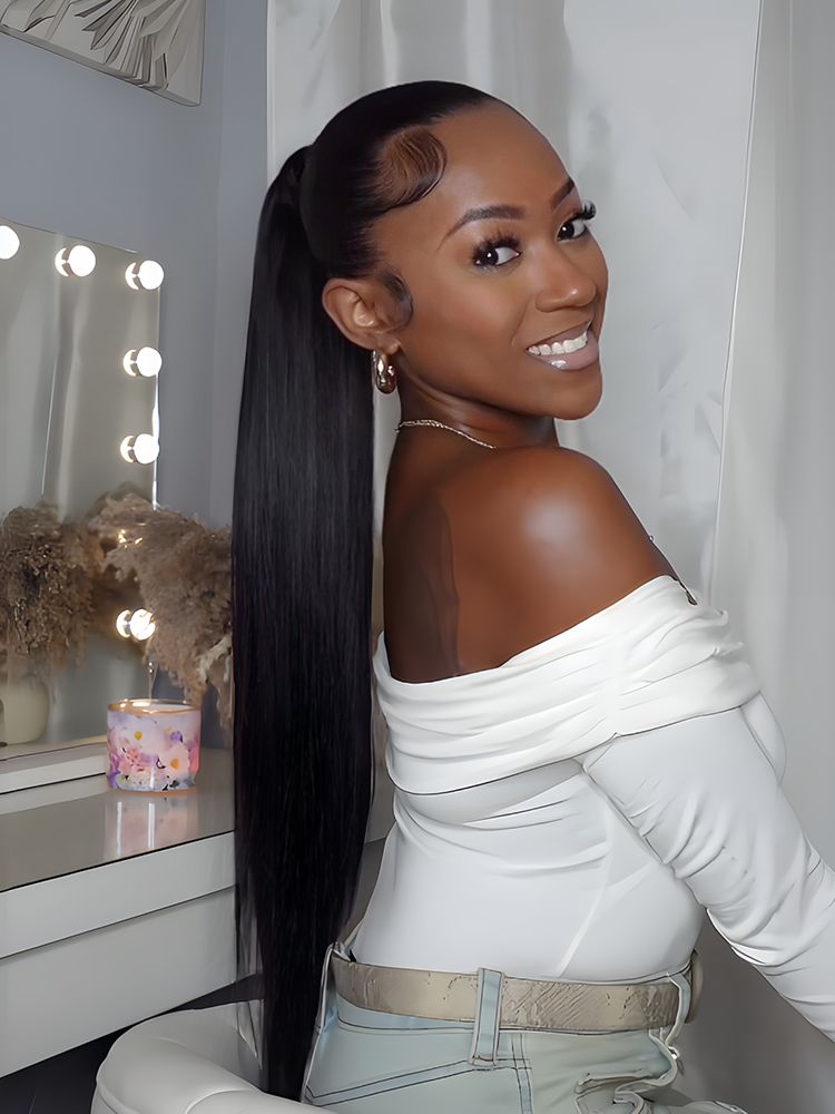 Sleek Fine Hair Mid-Back Ponytail — Wrap Around Ponytail