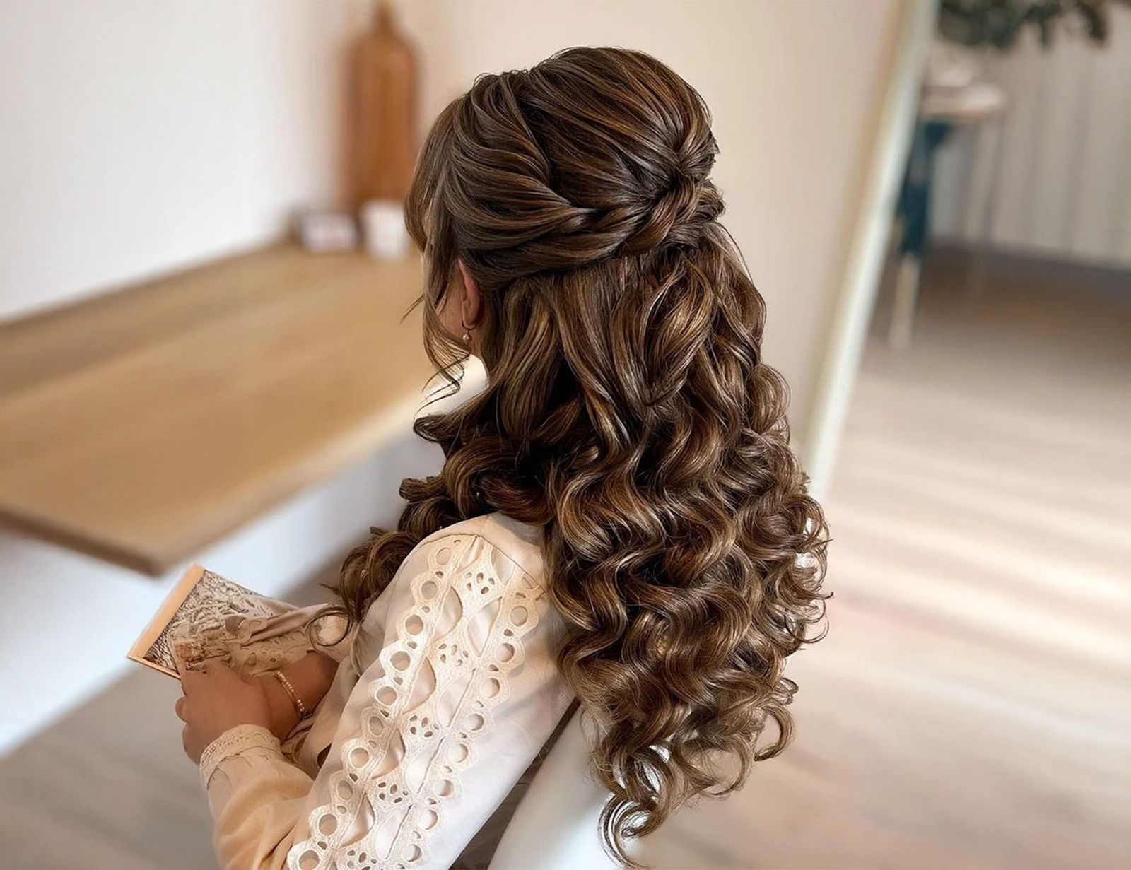 Twisted Half Up Curls With Warm Highlights Twisted Half Up Curls With Warm Highlights — Wedding Guest Hairstyles