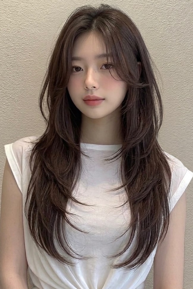 Airy Layers for Fine Hair — Long Layered Hair with Curtain Bangs