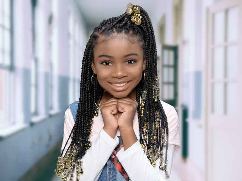 Box Braids With Gold Accessories — Kids Braids with Beads