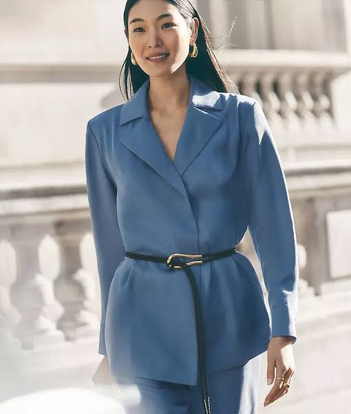 Tailored Polish: Blue Wrap Blazer with Belt — Ralph Lauren Outfits