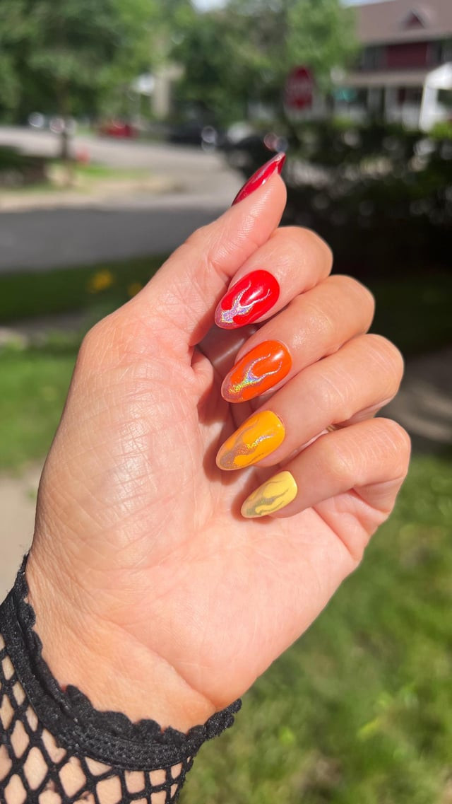 Flame Motif On Accent Nails Visual Idea Flame Motif On Accent Nails Visual Idea — Rave Nails