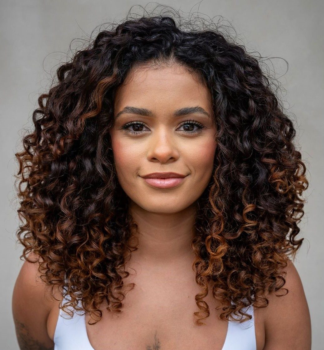 Shoulder-Length Layered Curls With Caramel Shoulder-Length Layered Curls With Caramel — 3A Hairstyles