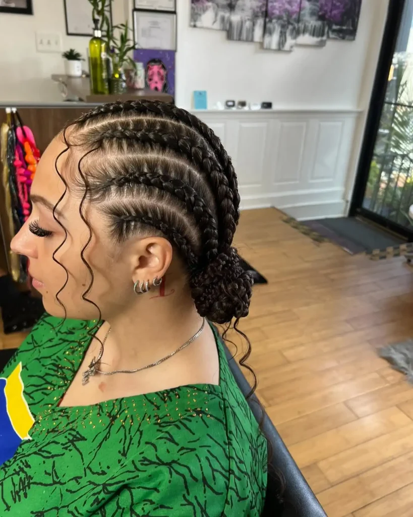 Mid-Back Cornrow Pattern to Low Bun — Braided Bun