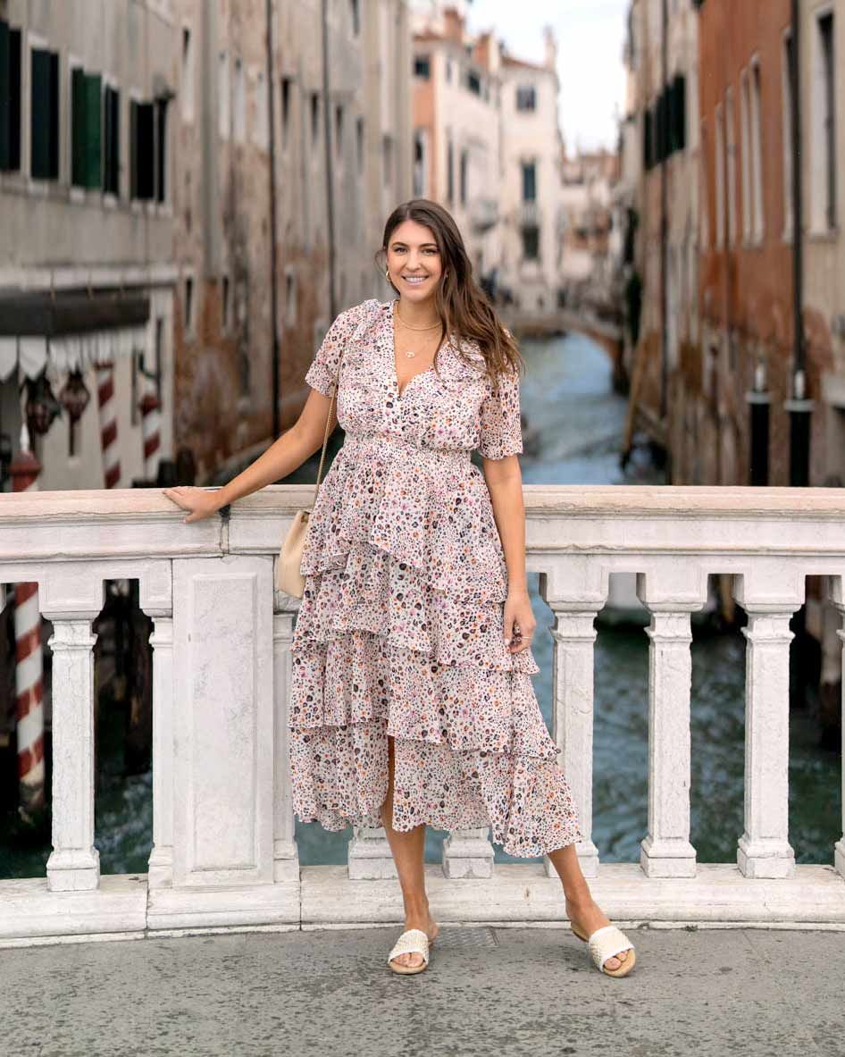 Tiered White Dress for Canal Exploration — Venice Outfits