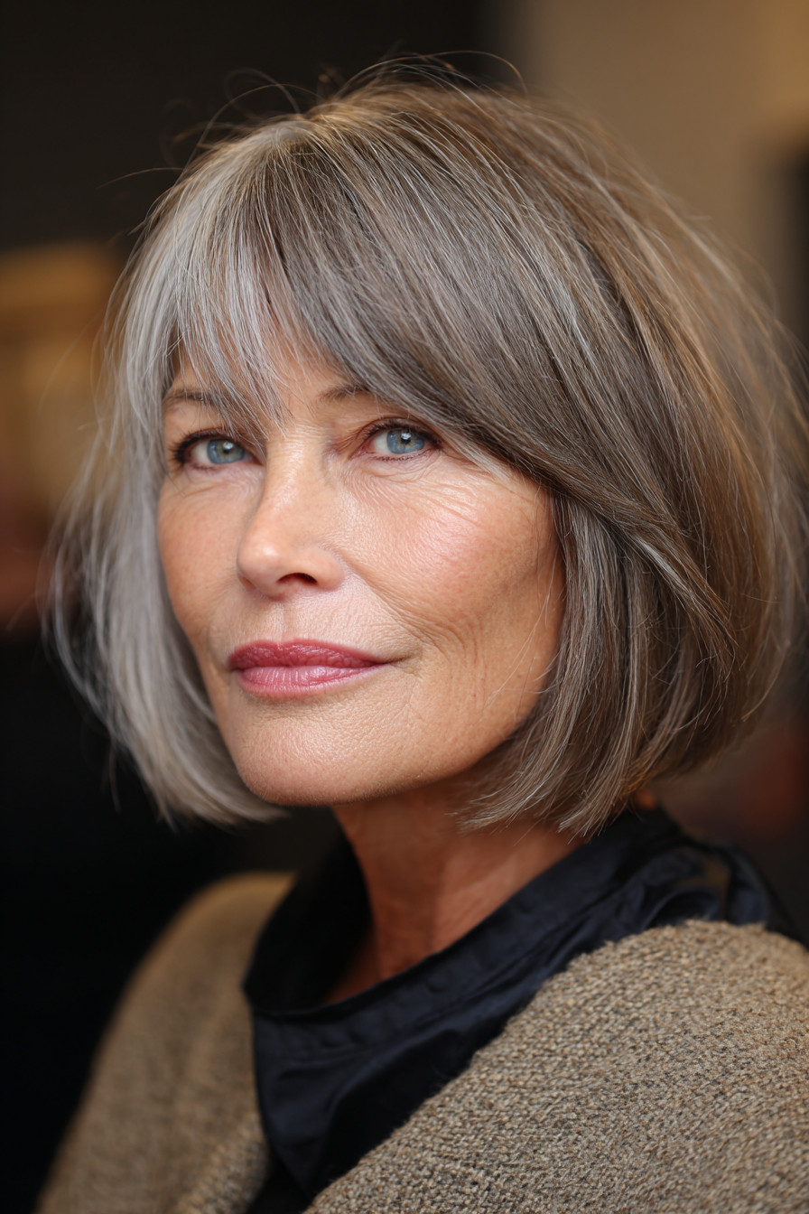 Chin Length Blunt Bob Gray — Gray Blending Over 50