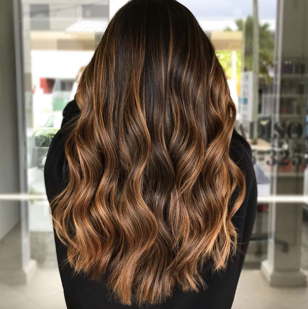 Mid-Back Dark Brown With Honey Caramel Balayage Mid-Back Dark Brown With Honey Caramel Balayage — Hair Color for Medium Skin