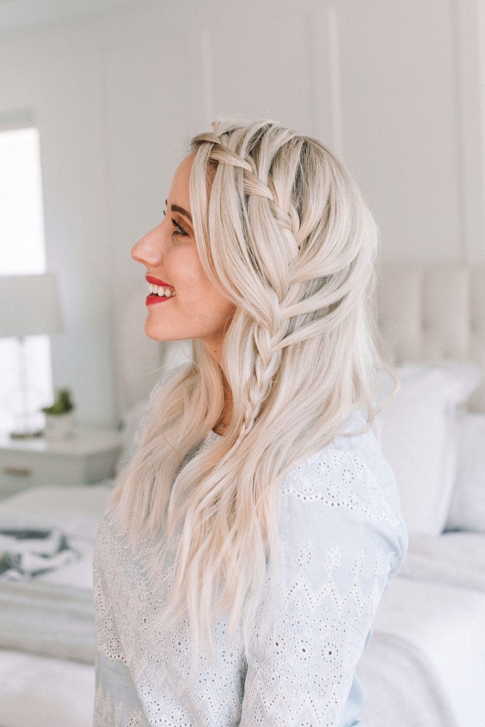 Platinum Blonde Collarbone Waterfall Braid