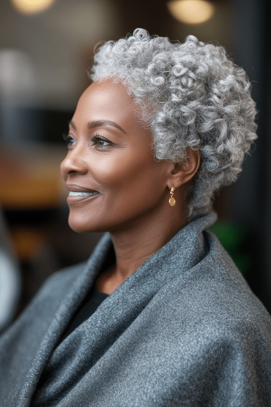 Short Curly Cut With Defined Silver Curls — Haircuts for Black Women Over 60
