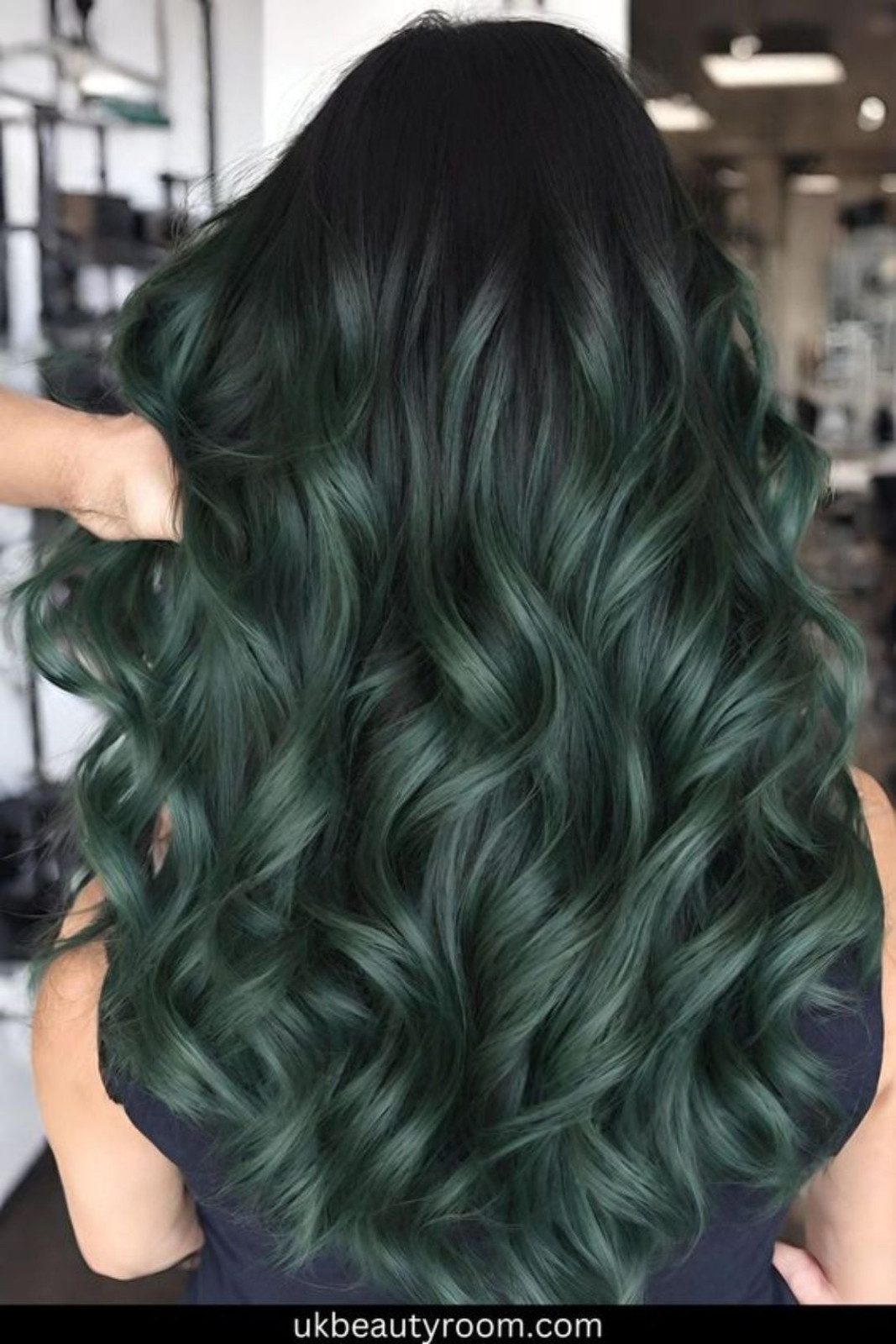 Mid-Back Dark Green Ombre — Dark Green Hair