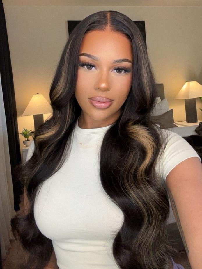 Dark Brown with Blonde Money Piece Dark Brown with Blonde Money Piece — Black and Blonde Hair