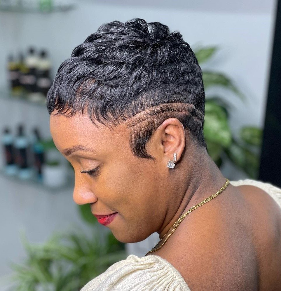 Black Pixie With Carved Detail Black Pixie With Carved Detail — Pixie Cut for Black Women