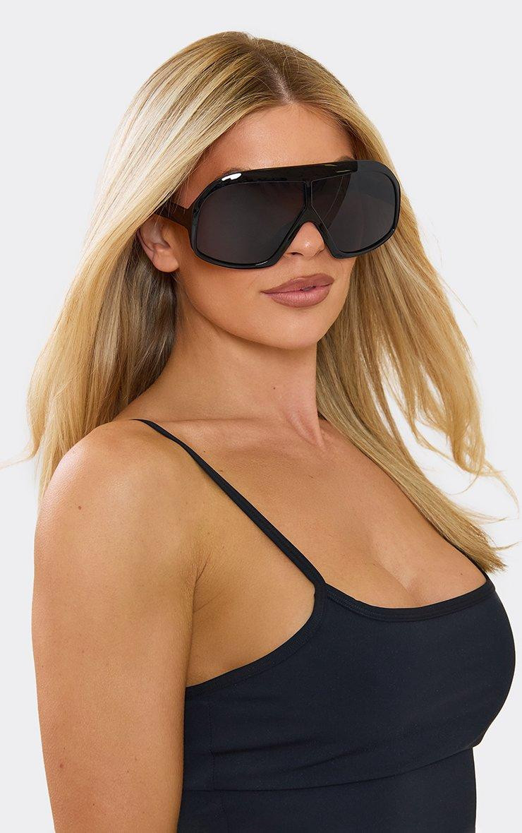 Oversized Black Aviators with Flat Top Bar — Aviator Sunglasses Women