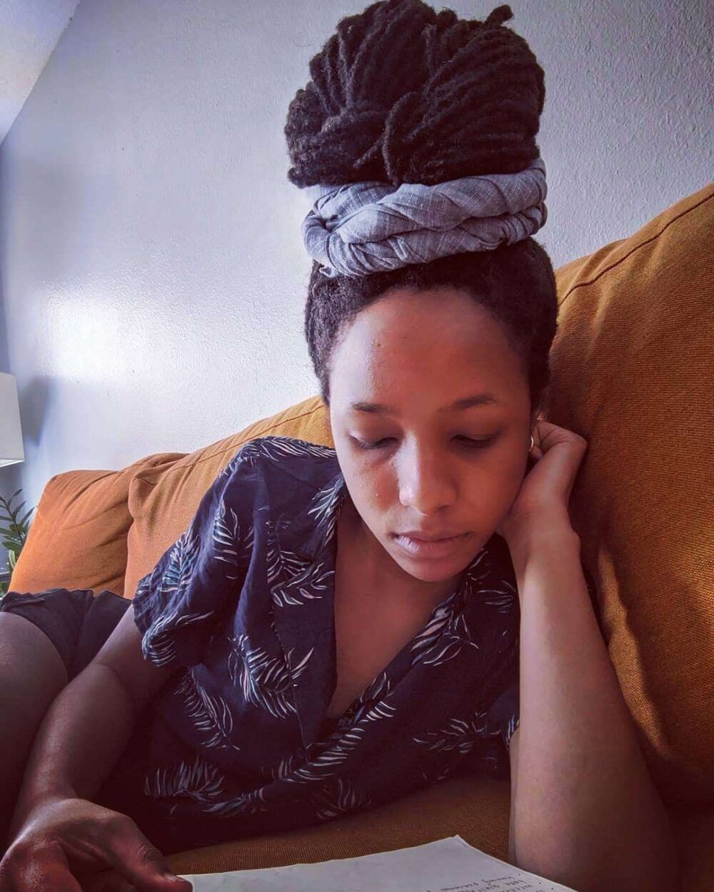 Black Loc Bun with Fabric Wrap